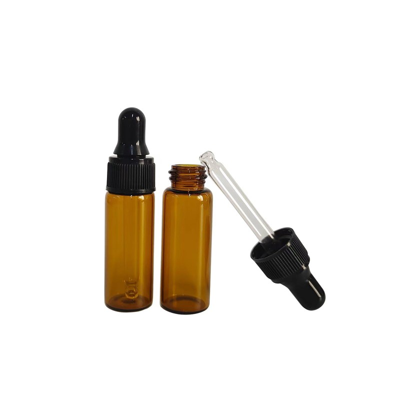 AGENIZ 50 Pcs 5ml Amber Mini Dropper Bottles Essential Oils