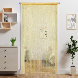 2 Pcs Door String Curtain Doorway Beads Curtains,Hanging Room Divider Beaded Decor Hippie Glitter Fringe Panel Closet Window Wall Backdrop Doors Sequin Sheer Boho Doors Tassel (Gold, 39×79in)