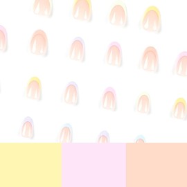 MouYouGlow Press on Nails Short, Almond Nude Colourful French Coloured Fake Nails Full Cover Artificial Nails with Nail Glue, Almond Natural Colourful Multiple Colour Acrylic Artificial Fingernails
