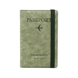 Huakaile Leather Passport Holder, RFID Blocking Passport Holder, Vaccine Card Slot and Pen Holder, Passport and Vaccine Card Holder, Combination with Elastic Band, Green, Modern