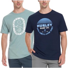 Hurley Men's 2 Pack Short Sleeve Graphic Tee Shirts (US, Alpha, XX-Large, Regular, Regular, Dark Blue/Blue)