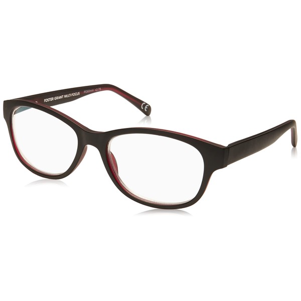 Foster Grant Women's Zera Multifocus Cat-Eye Reading Glasses, Black/Transparent, 53 mm + 1.5
