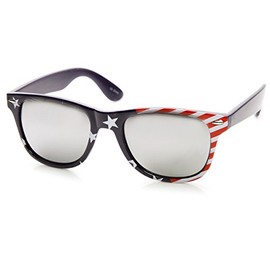 zeroUV American Flag USA Stars and Stripes MIRRORED Horn Rimmed Sunglasses (Stars-Side Mirror)