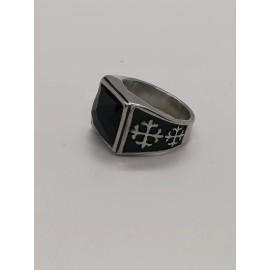 Joyeria Jara Square Onyx CZ Titanium Stainless Steel Size 11 Biker Ring New