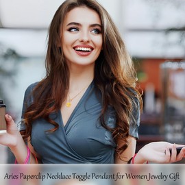 TaYolnFaSo Aries Necklace Paperclip Toggle Pendant 18k Gold Plated Enamel Aries Constellation Chain Necklace Zodiac Sign Pendant Astrology Horoscope Aries Coin Jewelry Birthday Gift for Women