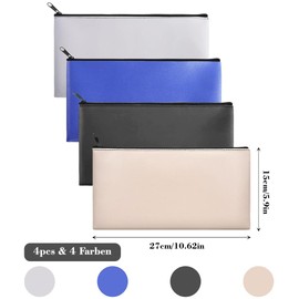 Pack of 4 Faux Leather Bank Bags, PU Bank Bag, Purse for A5 Documents, Money Folder for School, Household, Business