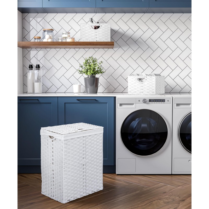 Seville Classics Premium Handwoven Portable Laundry Bin Basket with Carrying