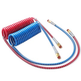 Ailbiuko Semi Truck Air Brake Line Hose Coil Assembly Coiled Set Airline Kit Blue Red Pigtail Air Hose for Tractor Trailer,1/2" NPT DOT Fittings (15' Length x 40" Tractor Lead)