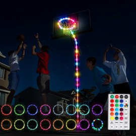 W WHEEL UP Basketball Hoop Lights Waterproof Remote Control Basketball Rim & Pole LED Light 16 Colors 7 Lighting Modes for Kids Basketball Gift - 2 Pack (14.7FT)