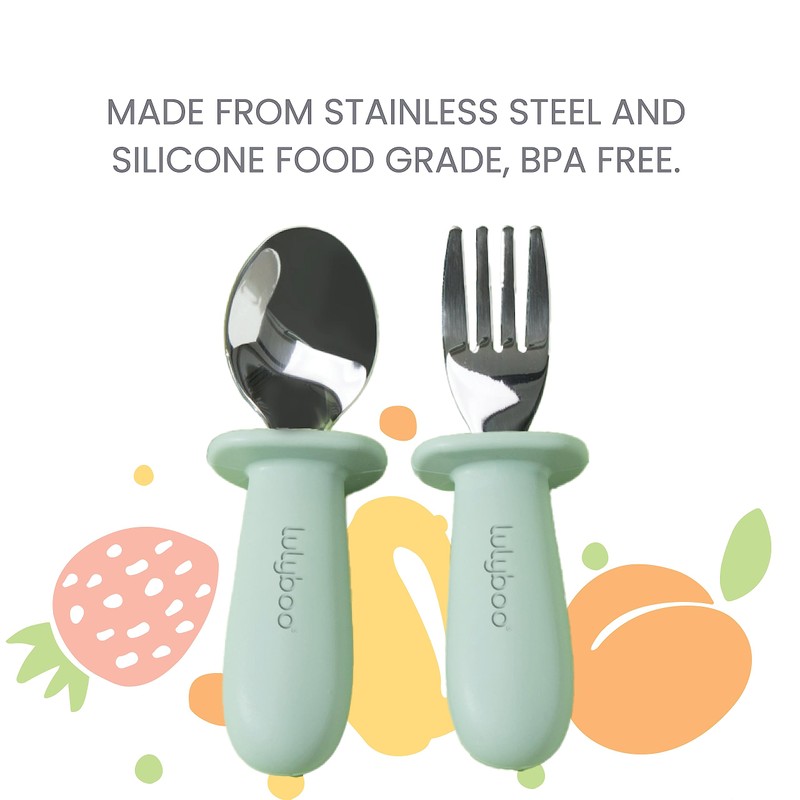 Lulyboo Silverware Utensils, Easy- Grip Handles, Self Feeding Baby &