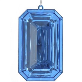 9 Inch Acrylic Emerald Cut Ornament, Sapphire Blue with Glitter Edges, Hanging Crystal-Look Decoration