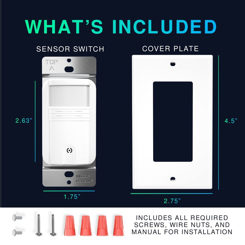 EverElectrix 2 Pack Motion Sensor Light Switch, Neutral Wire Required,