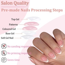 120pcs Short Oval False Nails Set - French Tip Press on Nails - 15 Sizes French Stick on nails - Strong Fake Nails with Glue - Long Lasting nail tips Full Cover for Women Manicure