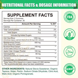 HEALOADING Irish Sea Moss Gummies: Seamoss Gummies Supplement with Bladderwrack Burdock Root & Ashwagandha Boosts Immune Support Gut Health Vegan Supplement for Adults & Kids 60 Gummies