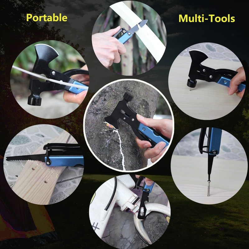 15In1 Axe Hammer MultiFunctional Camping Survival Screwdrivers Pliers Bottle Opener(Blue