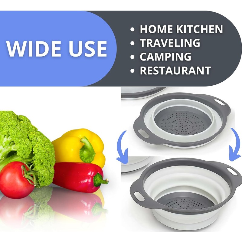 White Round Silicone Collapsible Colander – Silicone Round Kitchen Strainers