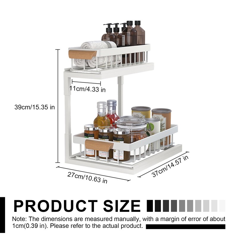 HEVOY 2-Tier Sliding Under Sink Organizer, L-shape Pull Out Cabinet