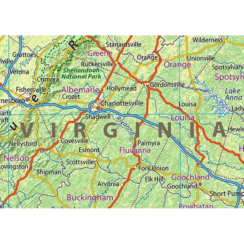 Physical Map of Virginia State - 11.3 x 23.3 Inches