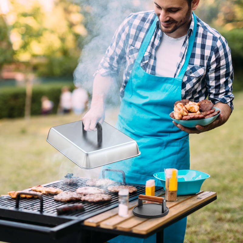 SafBbcue Round Cast Iron Smash Burger Grill Weight Press &