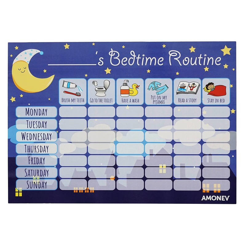Amonev Bedtime Routine Chart Reward Chart for Sleep Training Twin