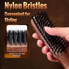Cepillo de pelo de nylon para hombres, cepillo liso para peinar hacia atrás con cerdas rígidas y mango de nogal para cabello grueso y fino, para suavi