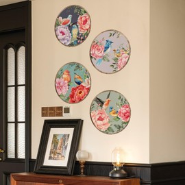 Lekabee Flowers Wall Decals,Removable Peel and Stick Birds Vinyl Wall Stickers, Flowers Colorful Hummingbird Branch Flower Decals Garden Living Room Bedroom TV Decorations