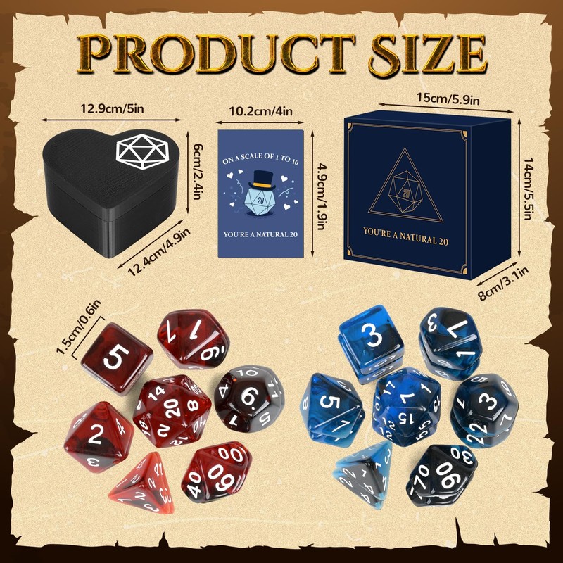 MOVINPE D&D Dice Box with Dice Set – Heart-Shaped Polyhedral