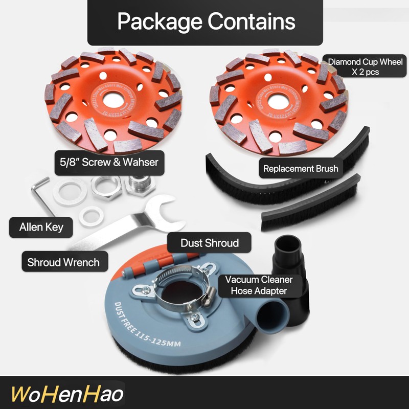 Wohenhao Dust Shroud for Angle Grinder 4.5-5 inch + 2