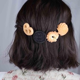 Andelaisi Vintage 4 Pcs Cookies Hair Barrette Clip Funny Cookies Hairclip Barrette Cartoon Cookies Side Hair Clip Cute Cookies Shape Headpiece Decorative Fun Dessert Pattern Hair Accessories(4Pcs)
