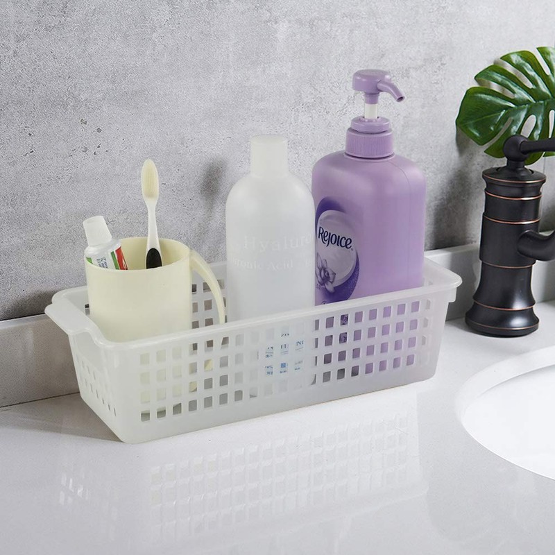 Dynko 6 pack Slim Plastic Storage Baskets, Grey and Clear