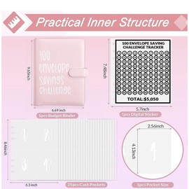 AASLOB 100 Envelopes Money Saving Challenge, 100 Envelope Challenge Binder, Easy and Fun Way to Save $5,050, Savings Challenges Budget Book Binder with Cash Envelopes for Office,Home,School (Pink)