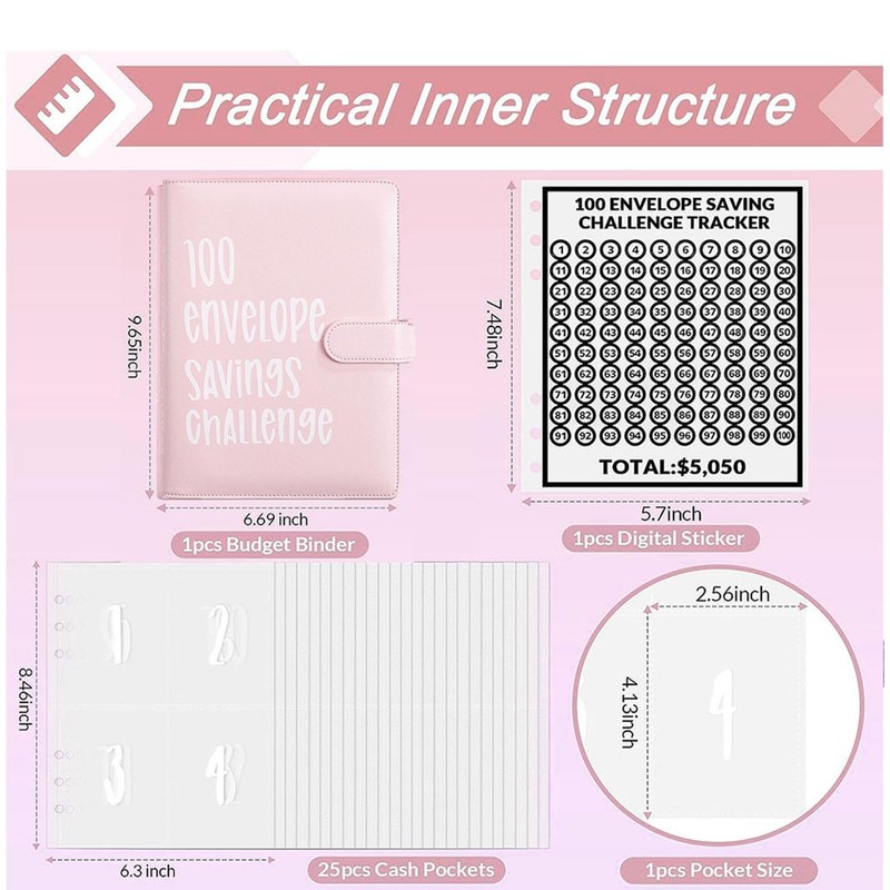 AASLOB 100 Envelopes Money Saving Challenge, 100 Envelope Challenge Binder,