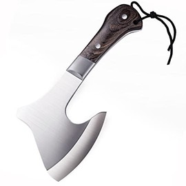 GEERMOLAN Camping Hatchet Overall 11.4in w/4in Blade, Compact Camp Axe Stainless Steel Blade and Comfortable Wooden Grip, Outdoor Hunting Survival Hiking Tactical Axe Tomahawk, Sheath Included
