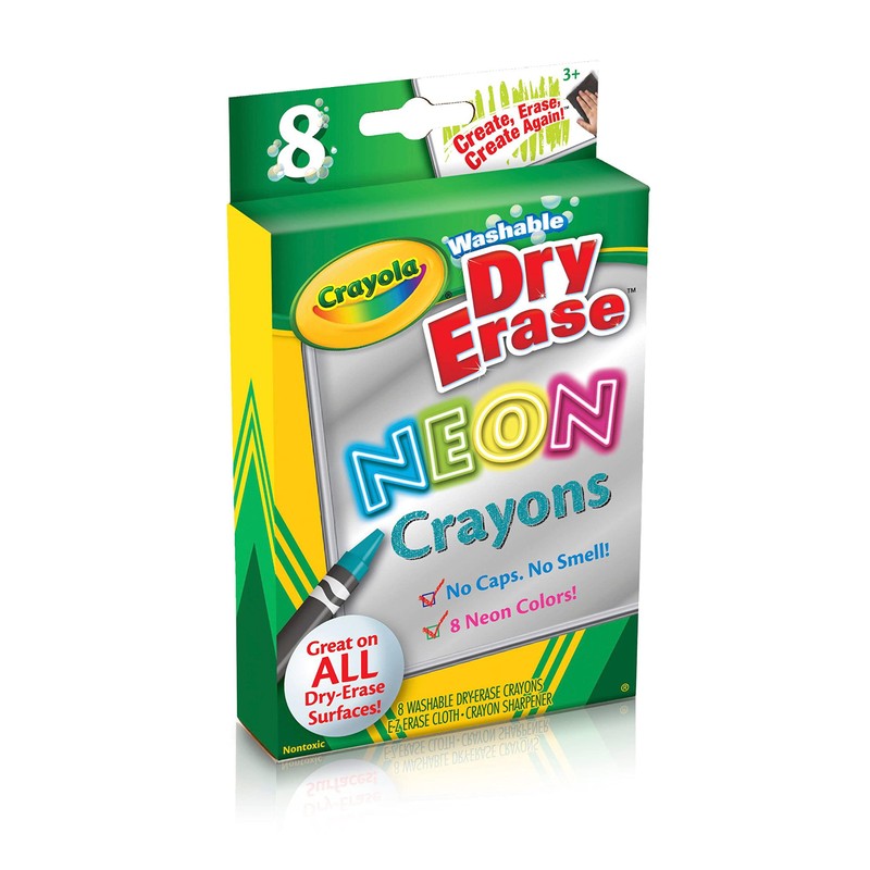 Crayola, Dry-Erase Neon Crayons, Art Tools, 8 Count, Washable, Perfect