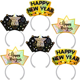 Fancy Land 12 Pack Happy New Year Hats Glitter Headbands NYE Tiaras 2025 New Years Eve Party Supplies for Adults Kids Women Men Hats Gold Silver Black