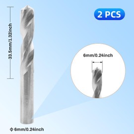 Solid Carbide Drill Bits, 6mm C2/K20 Tungsten Carbide Jobber Drill Bits Straight Shank Drilling Tool for Metal Plastic 2pcs