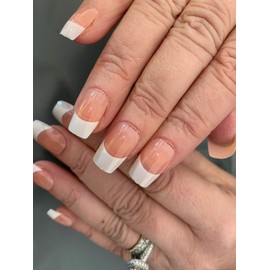 12x Press on False Nails Polished Painted French Manicure Style Kit Beauty Set