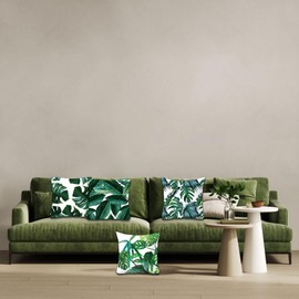 Betadistor Green Cushion Covers 45 x 45 cm Tropical Pacific Romantic Feelings Art Decorative Throw Pillow Covers Soft Pillowcases for Sofa Garden Patio Home Decor Pack 4, Tropical Green, 506-0112