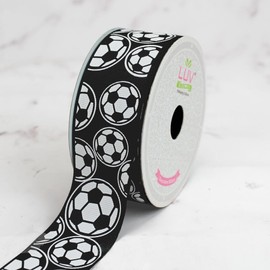 LUV Ribbons Grosgrain 1.5" Inch Soccer Balls Ribbon, Black