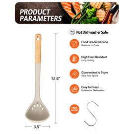 Large Silicone Ladle Spoon for Soup, Non Stick Kitchen Utensils with High Heat Resistant, BPA Free, Perfect Kitchen Tools for Cooking, Stirring,Serving Soups, 13.2inch (Khaki)