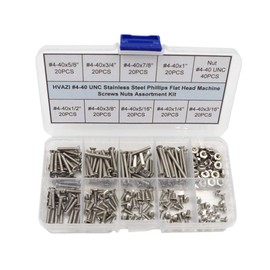 HVAZI #4-40 UNC Stainless Steel Phillips Flat Head Machine Screws Nuts Assortment Kit