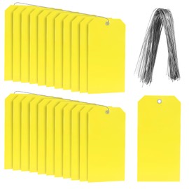 100 Pieces Yellow Plastic Shipping Tags with Wire Durable Waterproof Tags for Labeling Blank Tags with String Hang Tags with Reinforced Wire Tags Write On for Equipment Parts Asset (4 3/4" x 2 3/8")