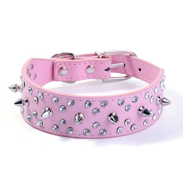 Rhinestones Dog Collar, Stylish Leather Dog Collar, with Bullet Rivets