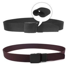 Set of 2 Unisex Nylon Canvas Belts for Men and Women, Freely Adjustable Fabric Belt, Length 130 cm, Width approx. 3.8 cm with Multi-Way Plastic Buckle - Black & Brown