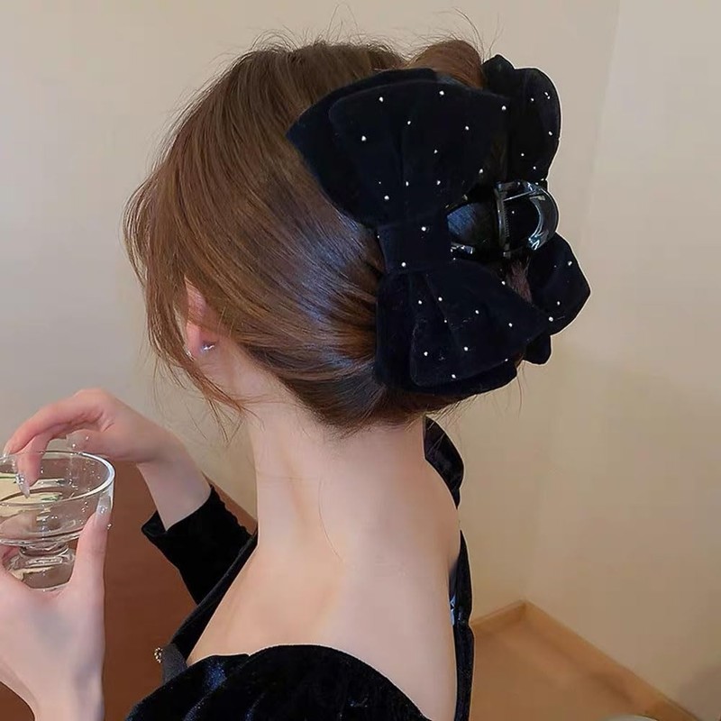 Hair Clips, Large Bows, Tight, Velour Type, Rhinestones, Hair Clips,