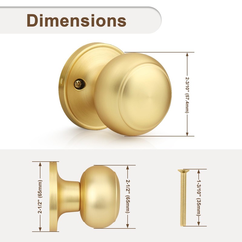 Probrico 8 Pack Gold Dummy Door Knob Closet Doorknobs, Individual