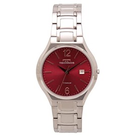 Technos T9B45IR Men's Silver Wristwatch, red, Bracelet Type