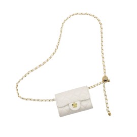 YAMEIZE Mini PU Leather Chain Belt Bag for Women Quilted Waist Purse Crossbody Belt Bag Removable Belt Chain, White