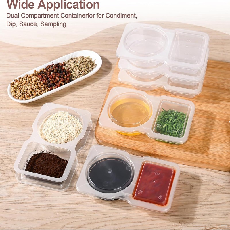 15PCS Double Compartment Condiment Container Reusable Snack Container 2 Condiment