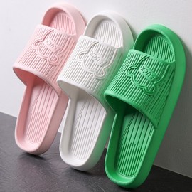 Cute Bear Cartoon Bathroom Slippers - Non-Slip & Wear-Resistant for Students, Dorms, Home & Guests Thin, Size 38-39 (fits 37-38) / Green 20ea